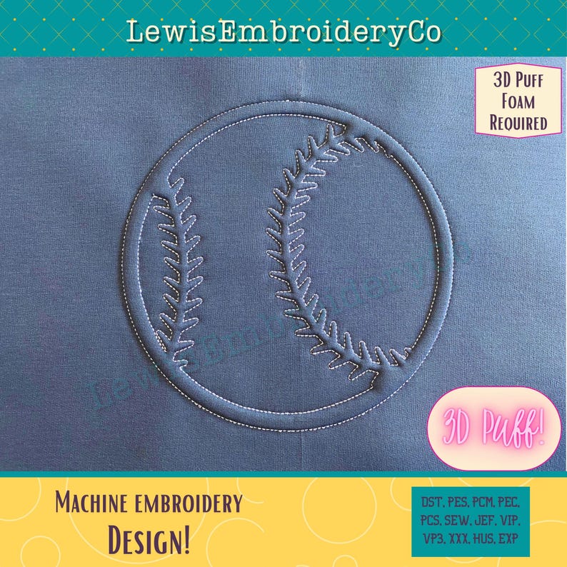 Baseball, Embossed 3D Puff, Machine Embroidery Design - (PDF Tutorial ...