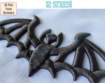 Bat 3D Puff Embroidery Design - Spooky Bat Embroidery - 3D Halloween Design - Puff Foam Embroidery - Machine Embroidery