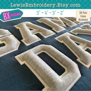 3D Puff Applikation Schrift - Varsity Applikation Schrift - 3D Puff Varsity Schrift - Geprägte Stickerei Schrift - Puff Schaum Stickerei Schrift - Block Schrift