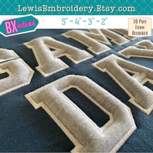 3D Puff Applique Font - Varsity Applique Font - 3D Puff Varsity Font - Varsity Embroidery Font - Puff Foam Embroidery Font -  Block Font