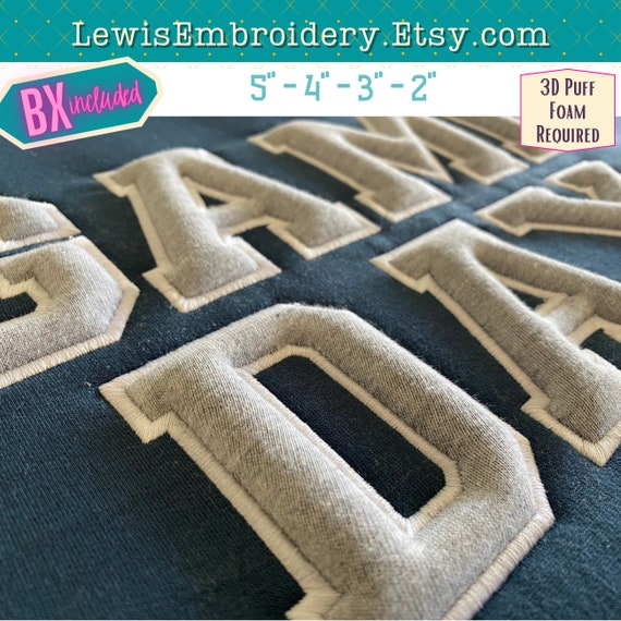 3D Puff Applique Font - Varsity Applique Font - 3D Puff Varsity Font - Embossed Embroidery Font - Puff Foam Embroidery Font -  Block Font