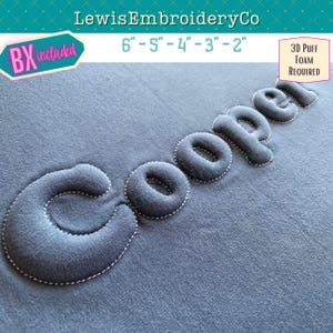 Embossed 3D Puff Embroidery Font - Puff Foam Embroidery Font -  Puffy Outline Font - Bold Embroidery Font - Cooper Font - BX Font