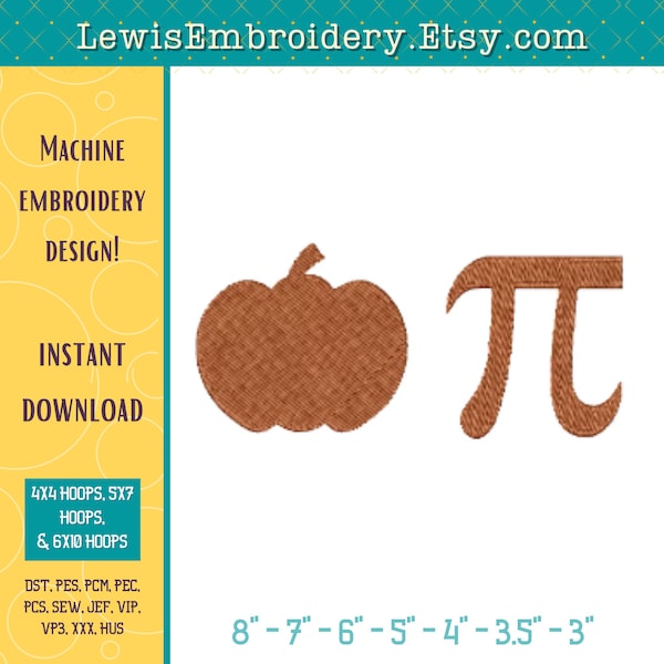 Pumpkin Pi Embroidery Design - Pumpkin Pie - Mathematical - Fall Embroidery - Halloween Embroidery Design - dst, pes - INSTANT DOWNLOAD