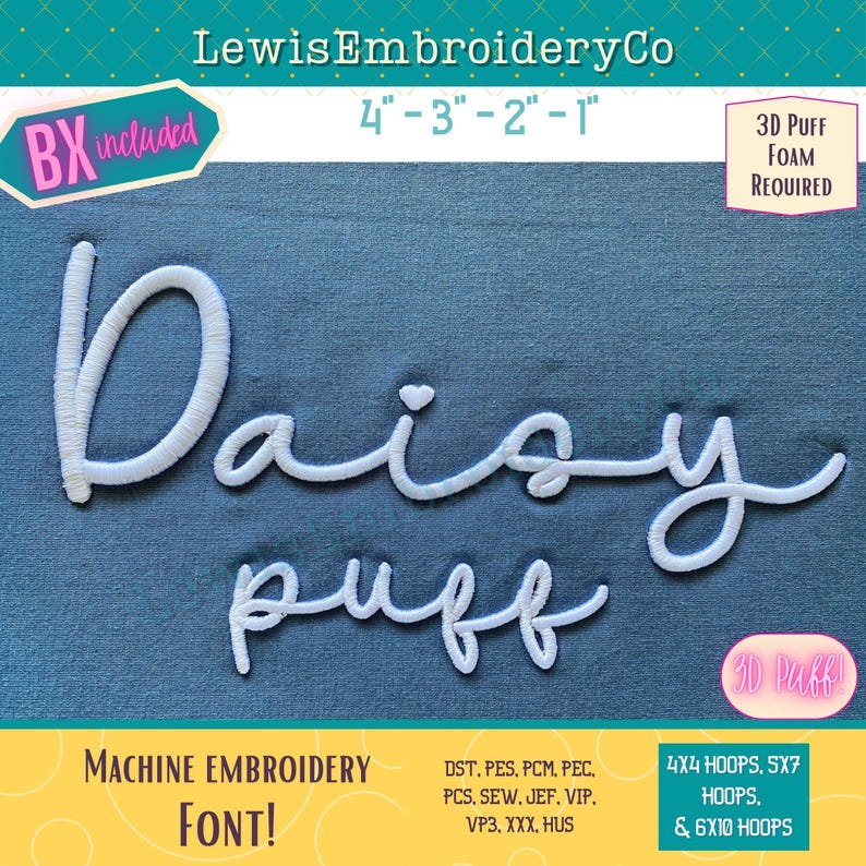 Script Puff Print 3D Puff Script, Machine Embroidery Font - With BX - (PDF Tutorial ...