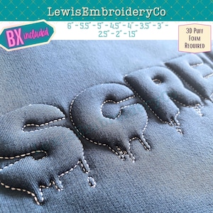 Geprägte 3D Puff tropfende Stickschrift - Puff Foam Gruseliges Alphabet - Puffy Block Schrift - Halloween Stickerei Schrift - btx Schrift - Horror