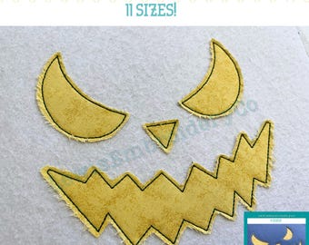 Raggy Applique, Spooky Pumpkin Face, Machine Embroidery Design - (PDF Tutorial Included)
