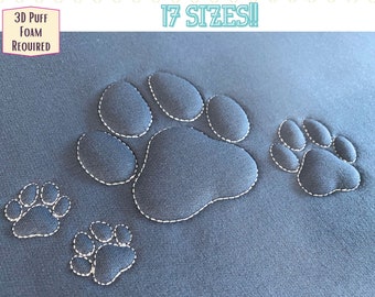 Paw Print Embossed 3D Puff Embroidery - Embossed Dog Embroidery - Embossed Sweatshirt - 3D Puff Embroidery - Reverse Puff Paw Outlines