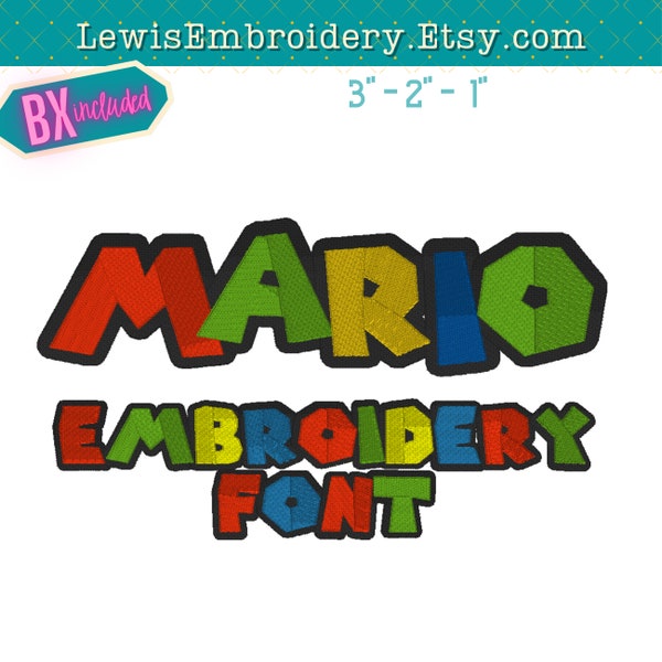 Mario Embroidery Font - Super Embroidery Font - Knockdown Embroidery Font - BX Font - Machine Embroidery - Video Game Font - Cartoon Font