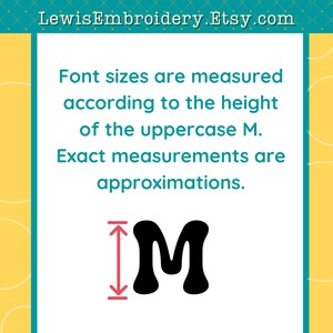 May include: Font sizes are measured according to the height of the uppercase M. Exact measurements are approximations. A black uppercase M is shown with red arrows indicating the height.