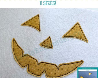 Raggy Applique Happy Pumpkin Face, Machine Embroidery Design - (PDF Tutorial Included)