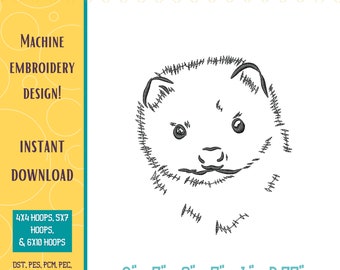 Ferret Face, Machine Embroidery Design - (Digital Download)