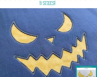 Reverse Applique, Spooky Pumpkin Face, Machine Embroidery Design - (PDF Tutorial Included)