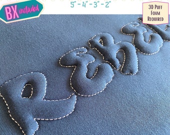 May include: Embroidered "Love" in a 3D puff style, available in sizes 5 inches, 4 inches, 3 inches, and 2 inches. 3D puff foam is required for this design.