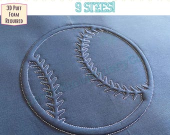 Baseball, Embossed 3D Puff, Machine Embroidery Design - (PDF Tutorial Included)