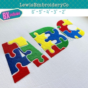 Autism Awareness Embroidery Font - Puzzle Alphabet - Autism Letters - Puzzle Numbers - Puzzle Embroidery Font - BX Font - Rainbow Font