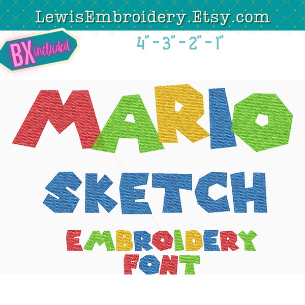 Mario Sketch Embroidery Font - Super Embroidery Font - Quick Fill Font - BX Font - Machine Embroidery - Video Game Font - Cartoon Font