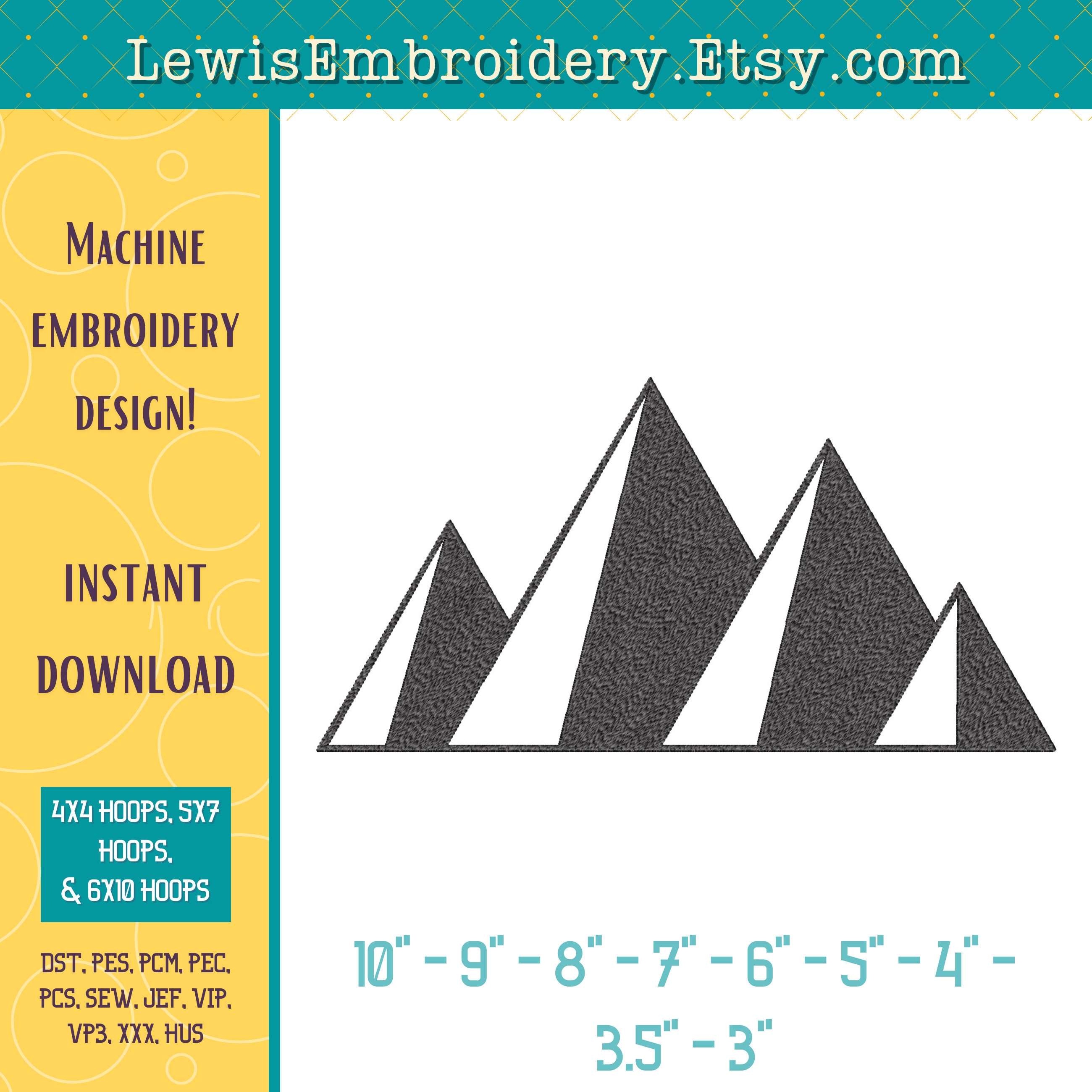 Mountain Range Embroidery Design - Pyramid Embroidery Design ...