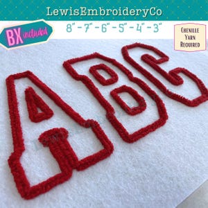 Chenille Yarn Embroidery Font - Chenille Outline Font - Chenille Yarn Shirt - Chenille Letters - Block Varsity Font - Chenille Yarn Numbers