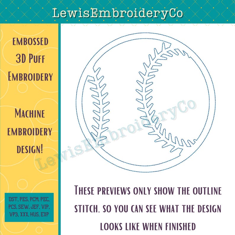 Baseball, Embossed 3D Puff, Machine Embroidery Design - (PDF Tutorial ...