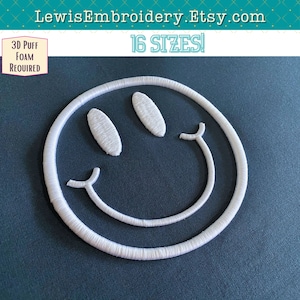 3D Puff, Smiley Face, Machine Embroidery Design - (PDF Tutorial Included)