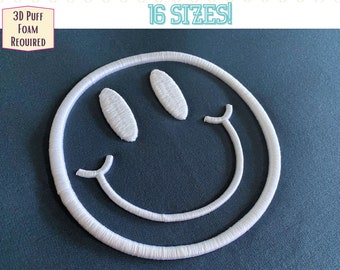 Smiley Face 3D Puff Embroidery Design - Happy Face Embroidery - 3D Happy Face Design - Puff Foam Embroidery - Machine Embroidery