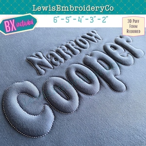 Geprägte 3D Puff Stickschrift - Puff Foam Stickschrift - Puffy Outline Schrift - Skinny Stickschrift - N selber Cooper Schrift - ONE Schrift