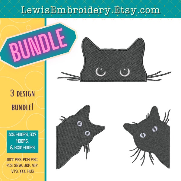 Peeking Cat Face Machine Embroidery Design - 3 Design Bundle - 6 Sizes Each - DST, PES - Instant Download