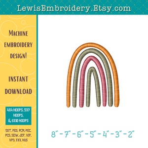 Simple Boho Rainbow Embroidery Design - Rainbow Machine Embroidery Design - Cute Boho Embroidery - Vintage Rainbow - pes, dst