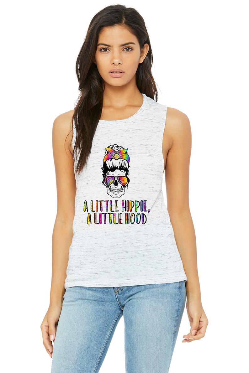 tank top Tie Dye Skull sublimation t-shirt top bun skull with shades muscle tank A Little Hippie A Little Hood