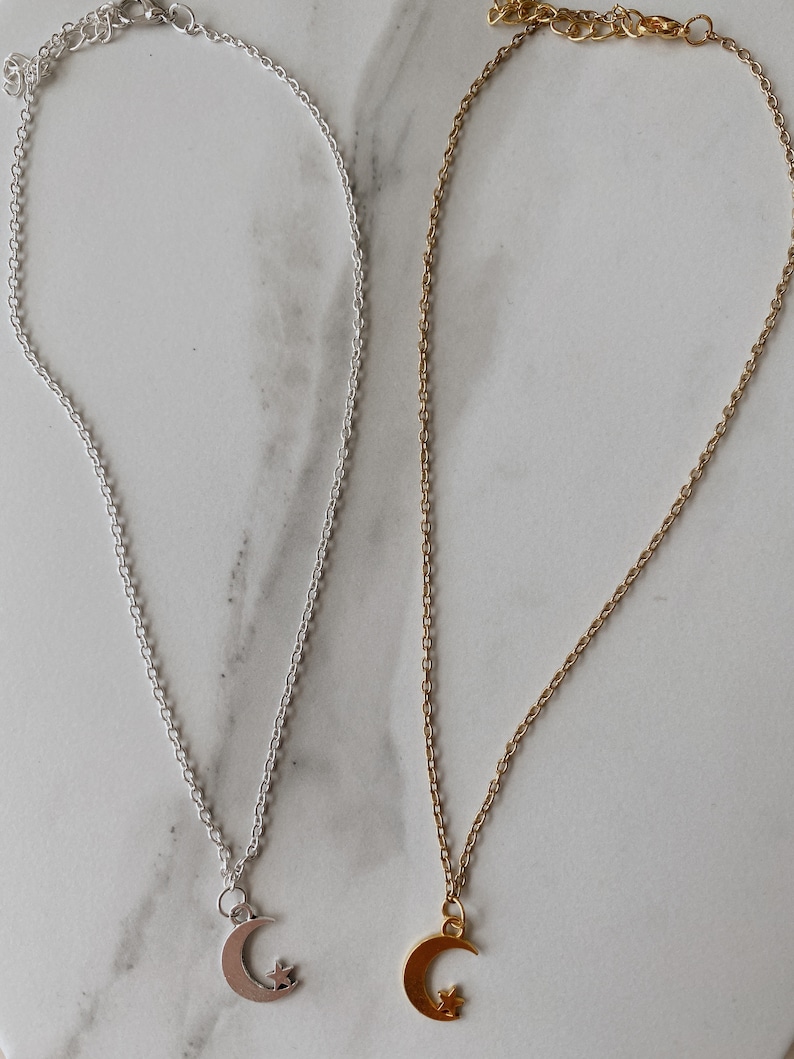 Moon /& Star gold or silver adjustable necklaces