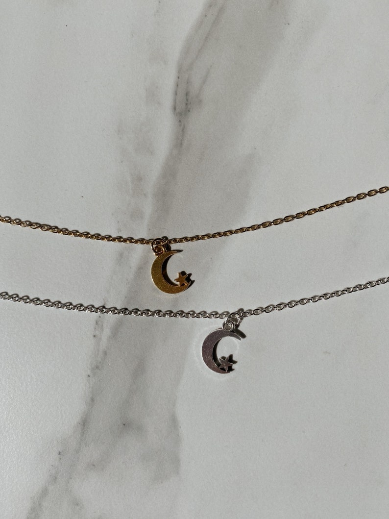 Moon /& Star gold or silver adjustable necklaces