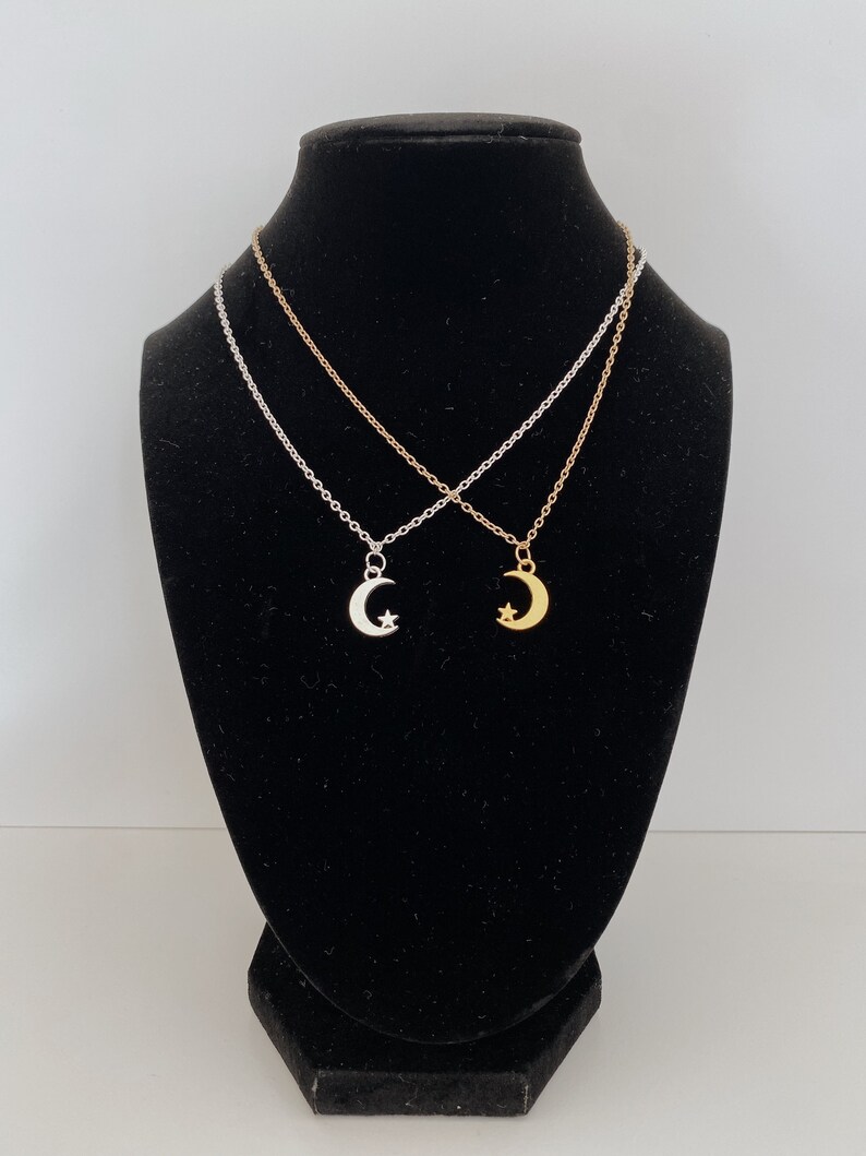 Moon /& Star gold or silver adjustable necklaces
