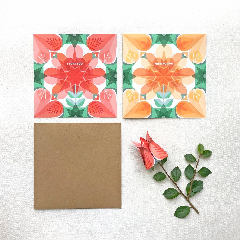 3 card bundle origami greeting cards paper rose Valentines decoration floral paper craft image 1