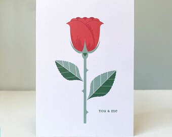 You & Me Anniversary card with red rose floral illustration : wedding anniversary greeting card