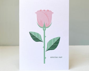 Special Day card with pink rose floral illustration : flower birthday greeting card