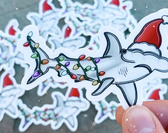 Christmas Hammerhead Sticker 3in, Hammerhead Shark Sticker, Shark Christmas, Shark Art, Santa Clause Sticker, Christmas Decor, Ocean Decor