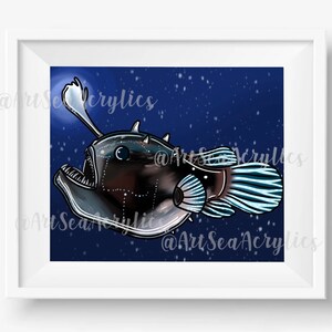 Deep Sea Anglerfish Art Print 8&quot;x10&quot;, Marine Biology, Ocean Decor