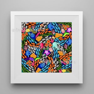 Colorful Ocean Coral Reef Art Print 8”x8”