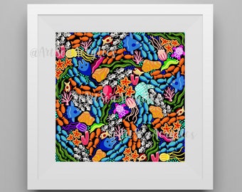 Colorido Ocean Coral Reef Art Print 8 "x8"