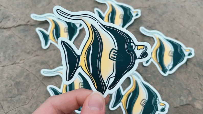 Moorish Idol Sticker 3in, Tropical Fish, Ocean Art, Marine Biology image 1