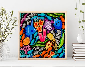 Colorido Ocean Coral Reef Art Print 8 "x8"