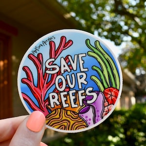 Save Our Reefs Sticker, coral and ocean conservation sticker 3x3 in.