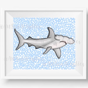 Hammerhead Shark Art Print 5&quot;x5&quot;, 8&quot;x8&quot;