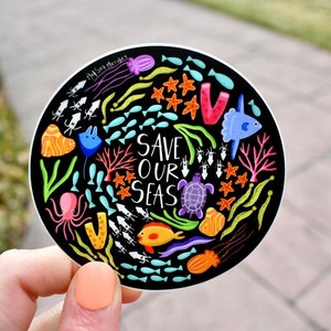 Save Our Seas Sticker, ocean and coral conservation sticker 3x3 in.