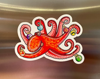 Ornament Octopus Magnet 4in - Christmas magnet, Ocean Life, Marine Biology