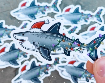 Christmas Great White Shark sticker 3in, Santa Clause Sticker, Great White Shark Sticker, Shark Sticker, Christmas Sticker, Shark Art