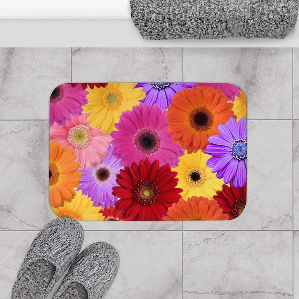 Cute Flower Bath Mat Pretty Floral Bathroom Decor Fun Etsy