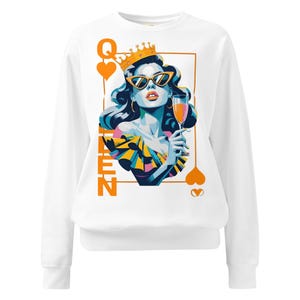 Sudadera retro Reina de Corazones: jersey gráfico de inspiración vintage con colores retro: un regalo ideal para ella.