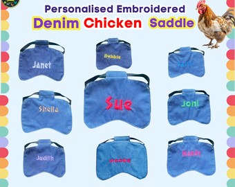 Silla de montar para gallinas / Delantales para gallinas ponedoras / Bordado / Nombre personalizado / Chaqueta para gallinas / Silla de montar para cría de gallinas / Chaqueta para gallinas / Silla de montar para aves de corral