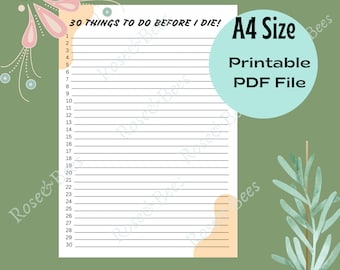 Printable To do List | Digital To Do List | To do List | Printable File  | Before I Die List | Life Planner | Small To Do List | A4 PDF File